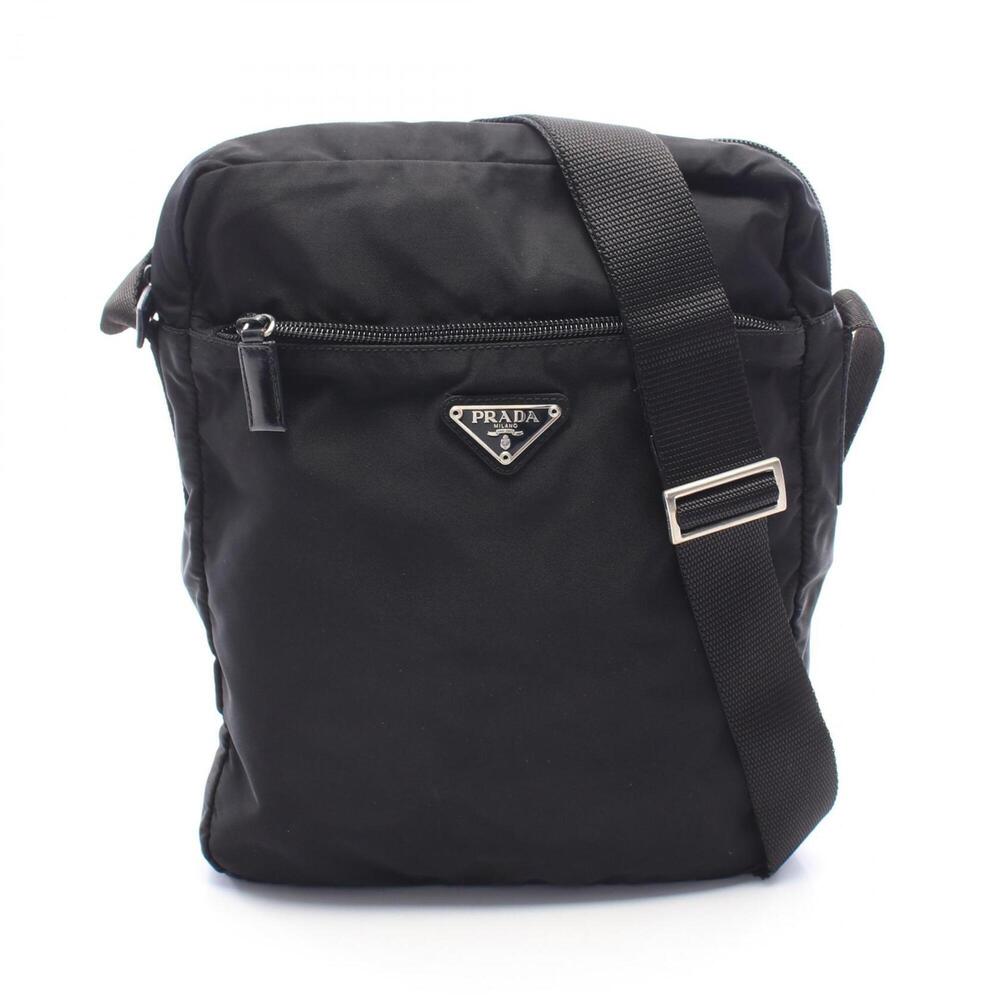 Prada Triangle Logo Shoulder Bag/Handbag, Nylon and Leather, Women's, Black